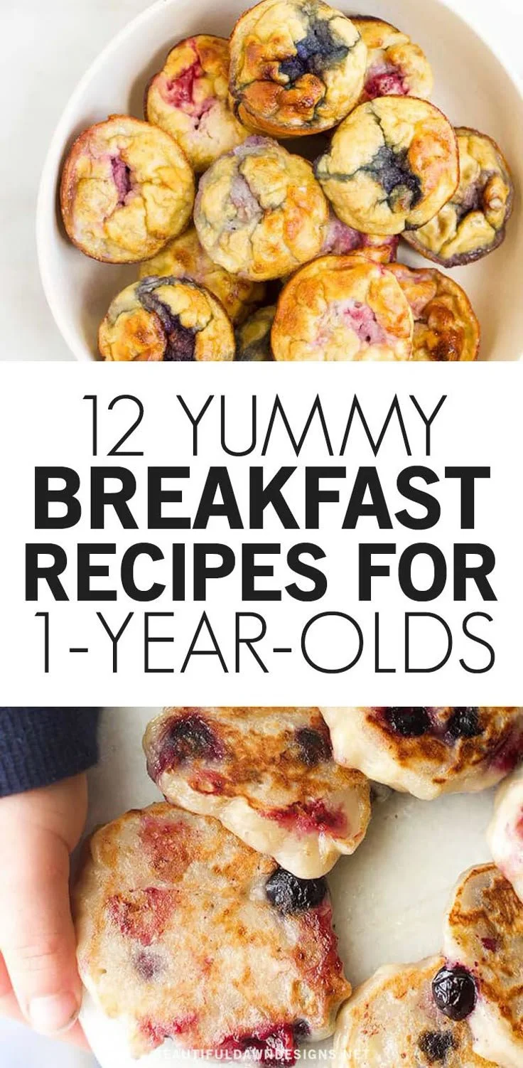Nutritious breakfast recipes for 1-year-olds including pancakes and fruit purees.