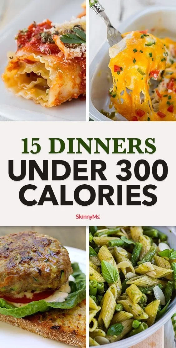 Plate of 15 easy meals under 300 calories for healthy eating.