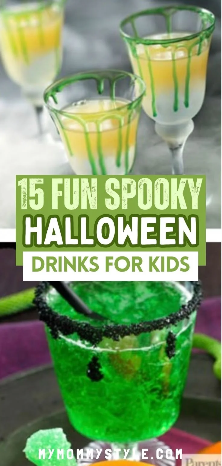 Colorful and spooky Halloween drinks for kids in festive cups