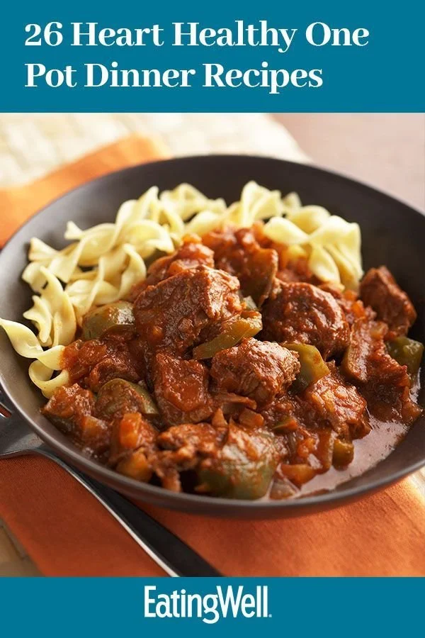 A spread of heart-healthy one-pot dinners served in colorful bowls.