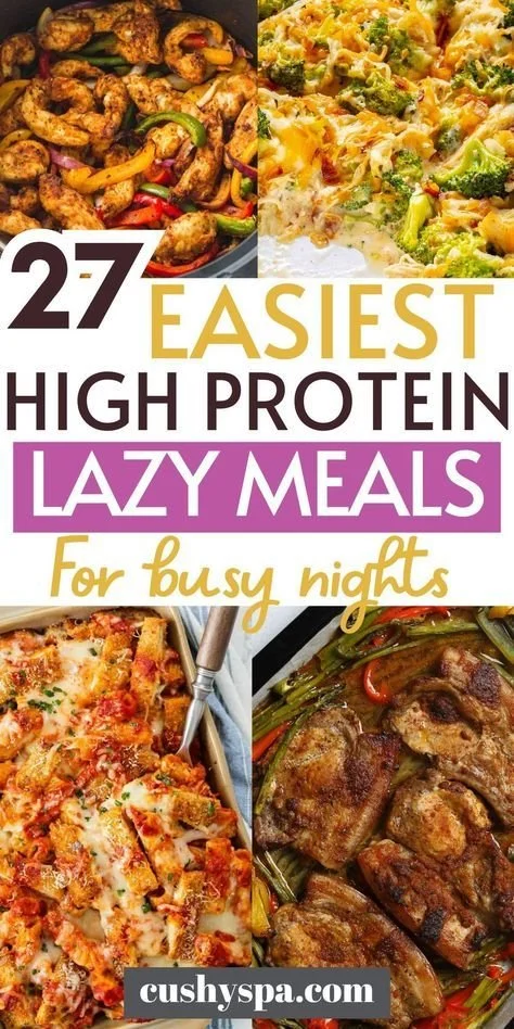 A variety of easy and cheap high protein meals on a dining table.