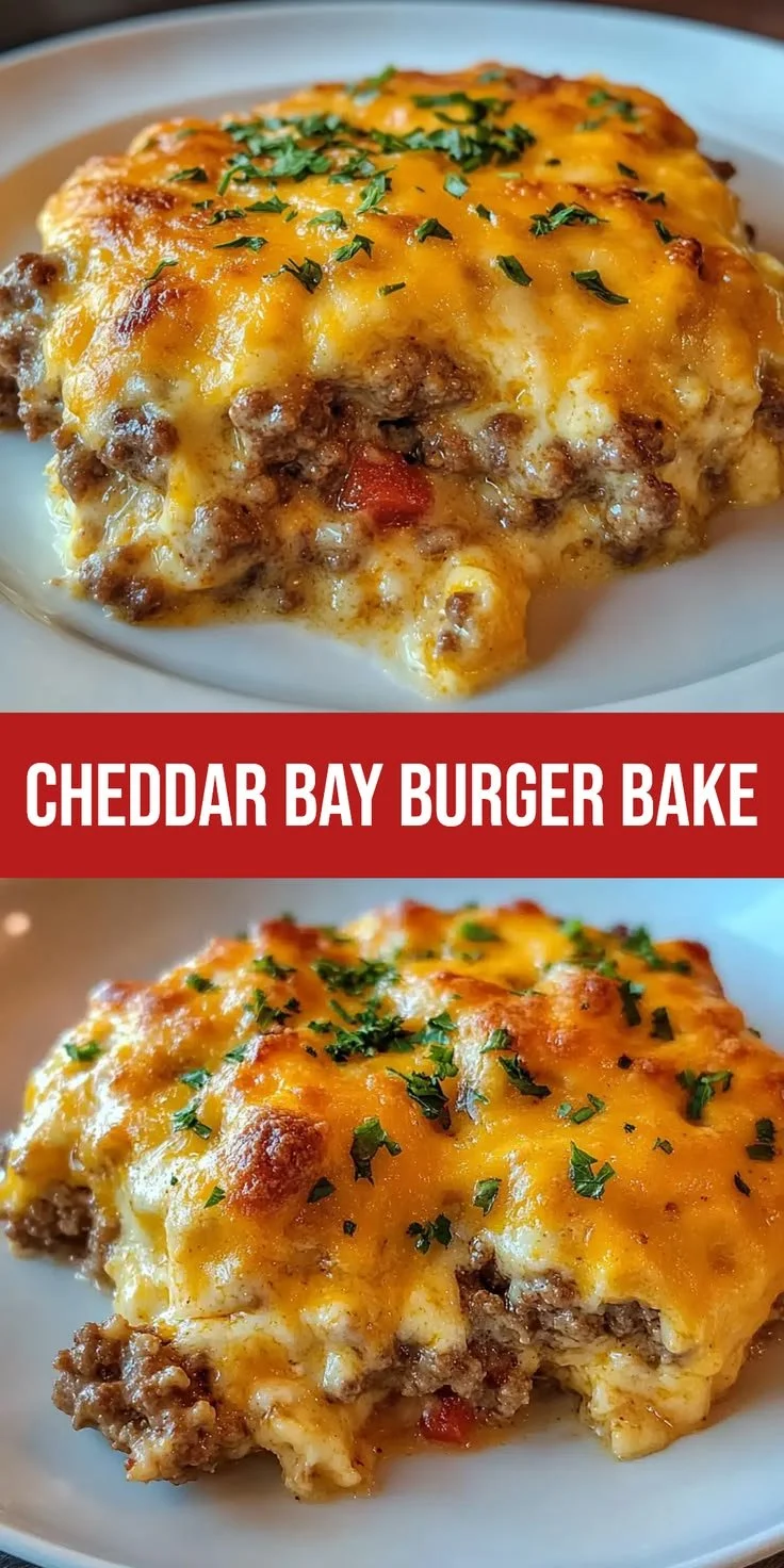 Delicious Cheddar Bay Burger Bake served with a side salad