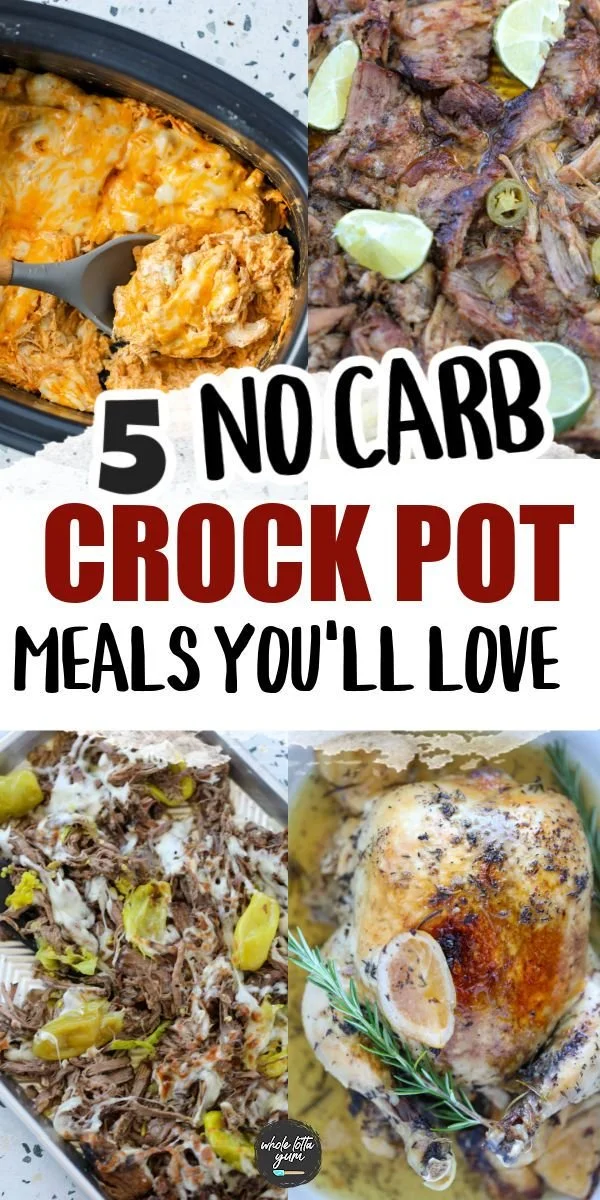 5 easy no carb recipes for dinner using a crock pot, perfect for Keto and Carnivore diets.