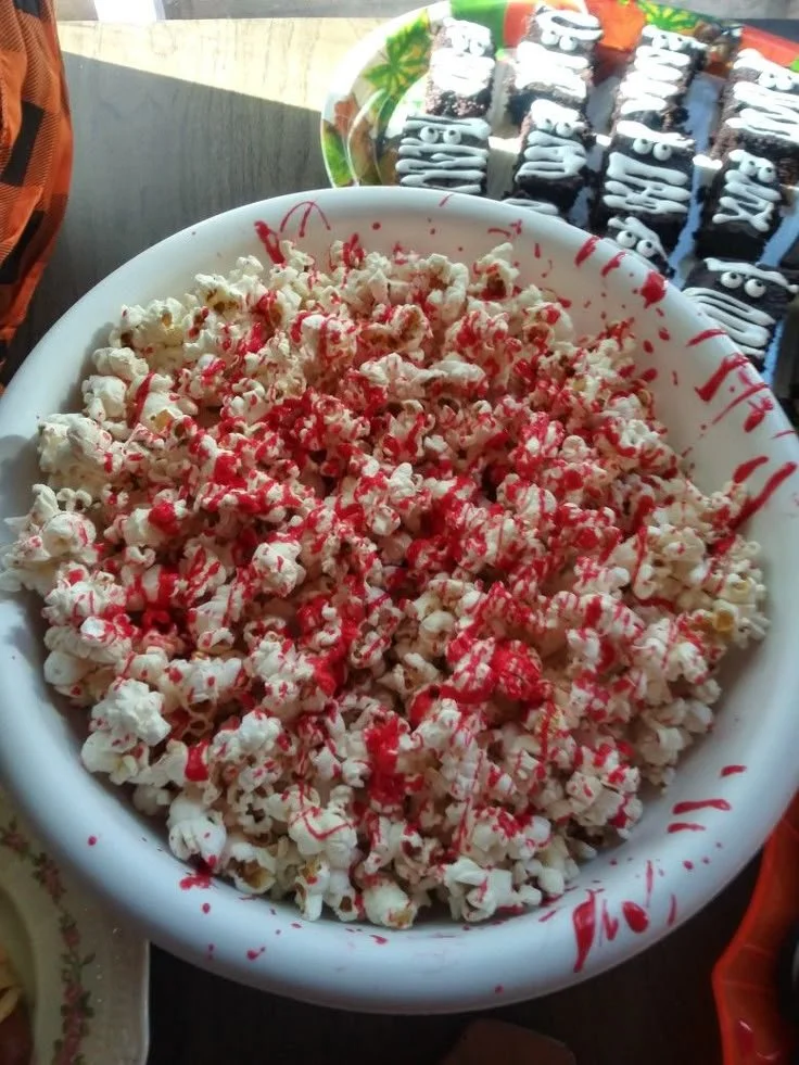 Bloody popcorn Halloween treats for spooky celebrations