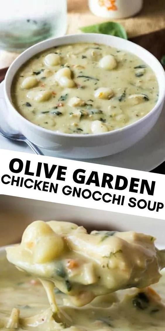Bowl of creamy Chicken Gnocchi Soup garnished with herbs