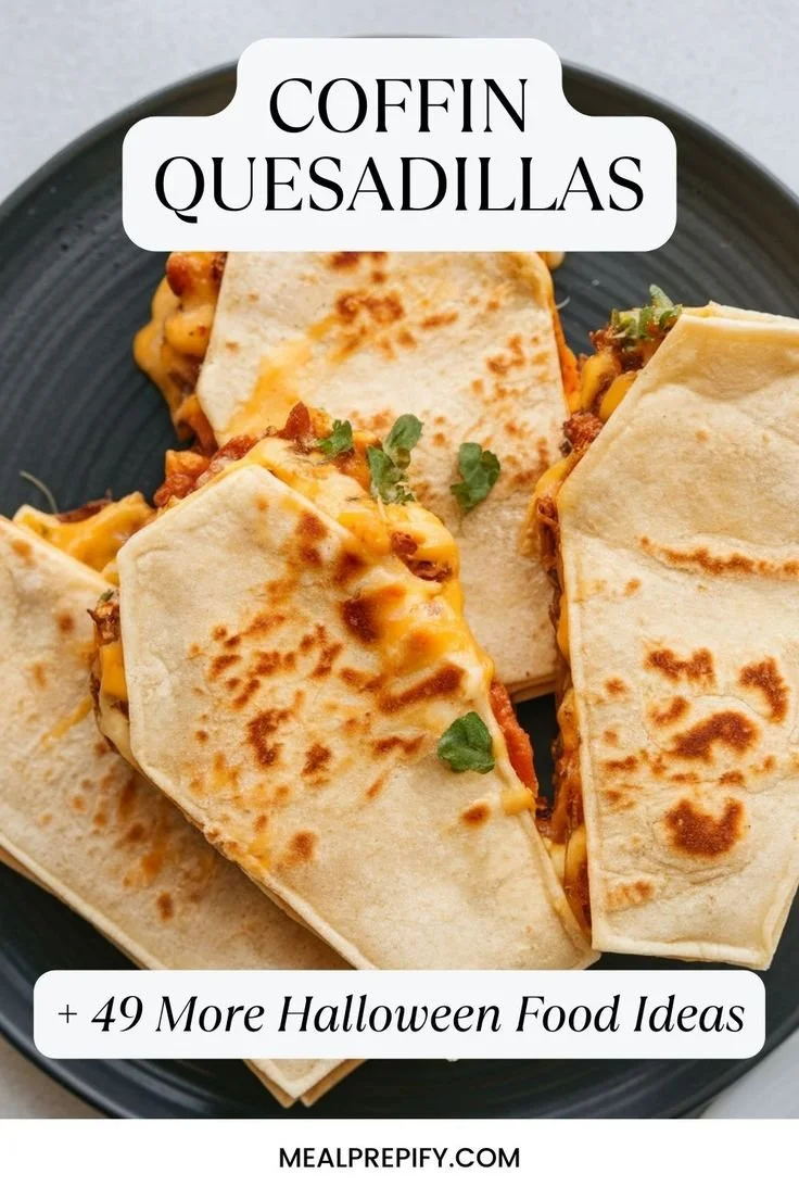 Coffin quesadillas decorated for Halloween dinner