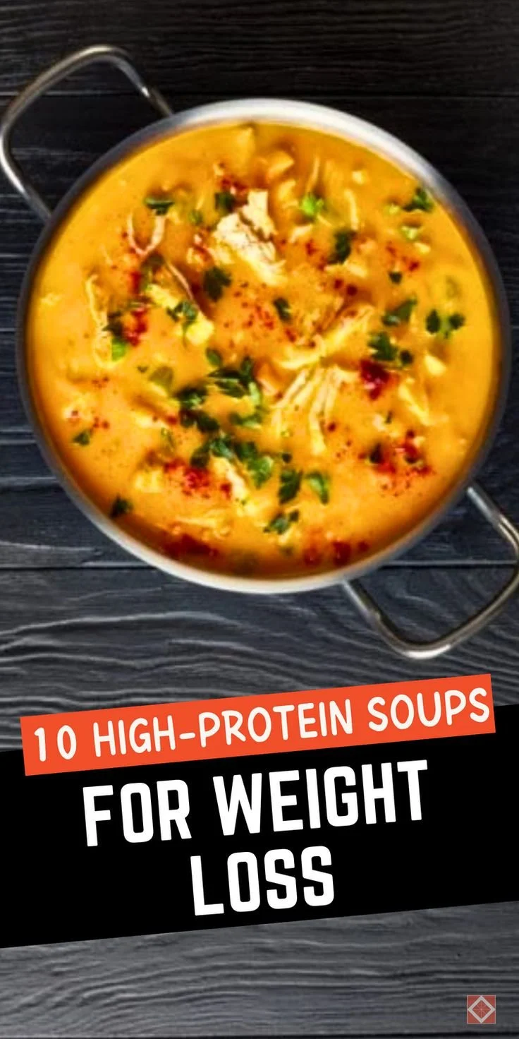 Bowl of high-protein soup for weight loss with vegetables and protein-rich ingredients