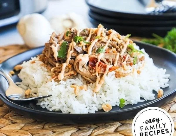 Crock Pot Thai Style Pork served with fresh herbs and rice