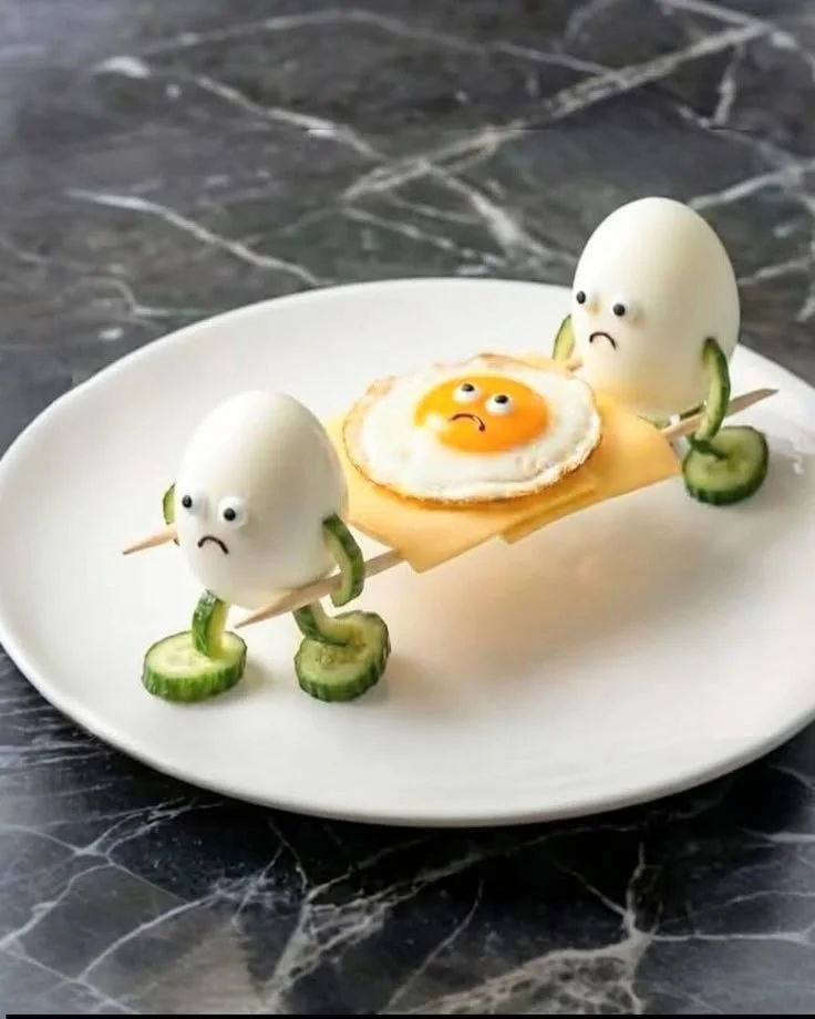 Creative food art with cucumbers and eggs for kids' fun meals