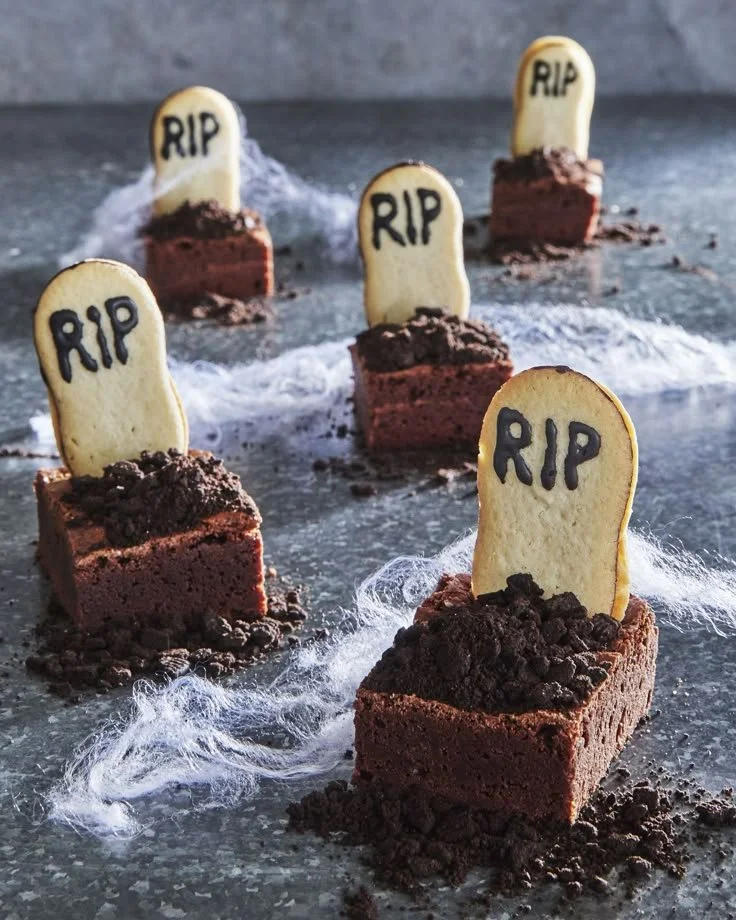 Cute graveyard brownies decorated for Halloween celebration