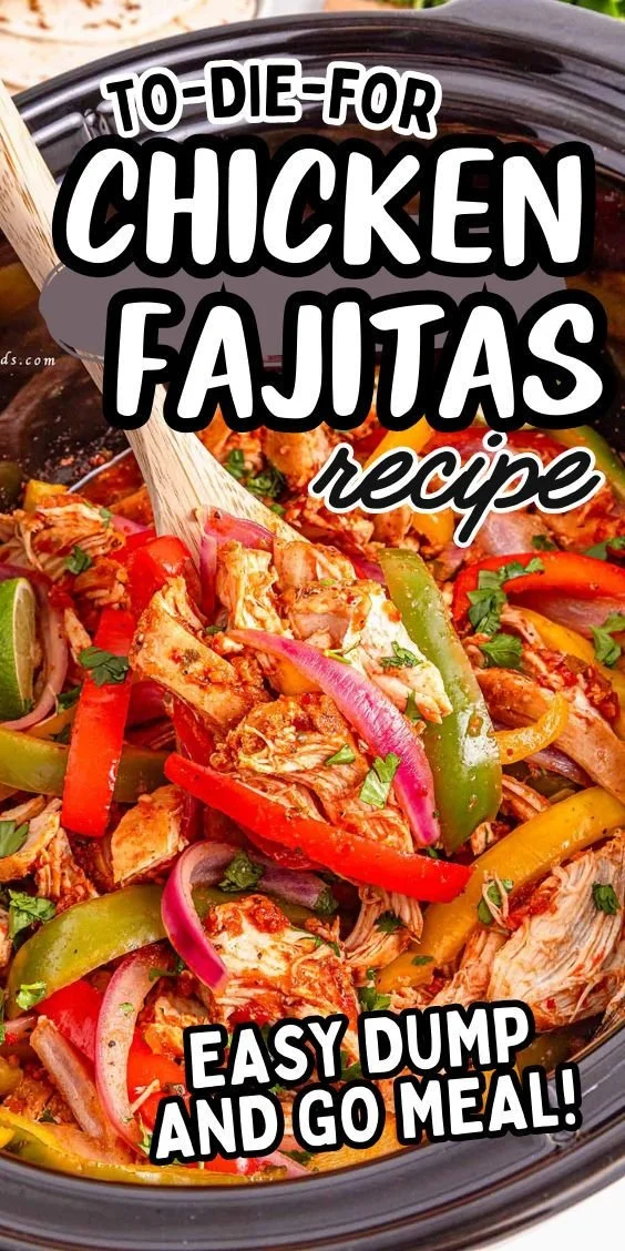 Delicious crockpot chicken fajitas served with peppers and onions