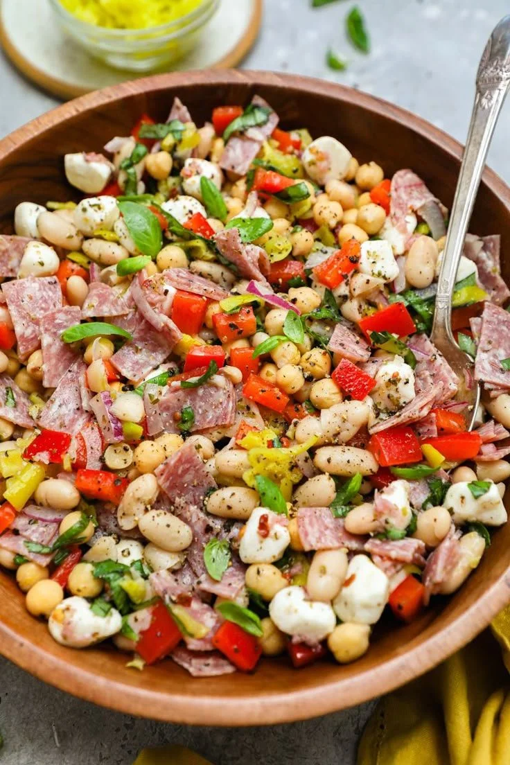 Easy Italian Grinder Bean Salad with fresh vegetables and seasonings