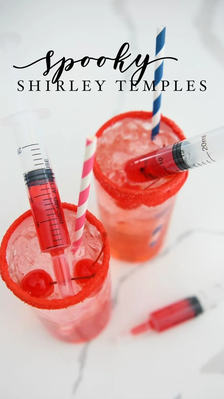 Easy Spooky Shirley Temple Halloween Mocktail served in a glass.