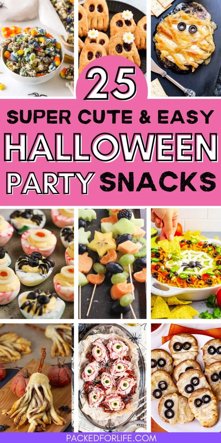Colorful Halloween-themed snacks and appetizers for a festive party