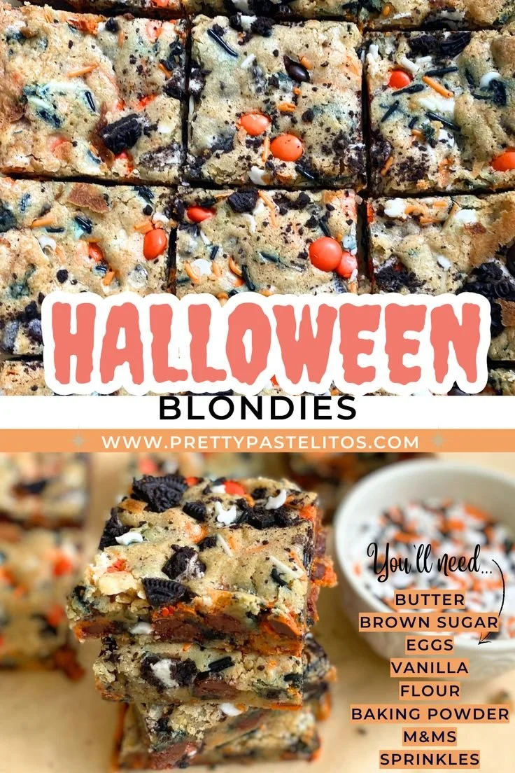 Delicious Halloween Blondies decorated for fall parties
