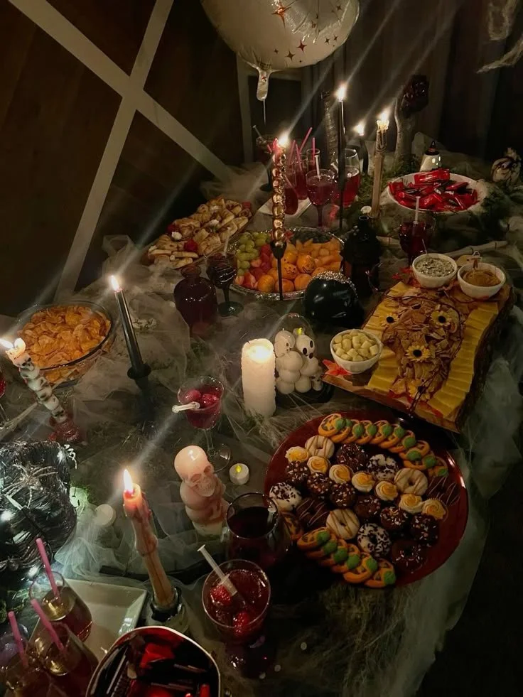 Halloween party decorations and treats for a spooky celebration