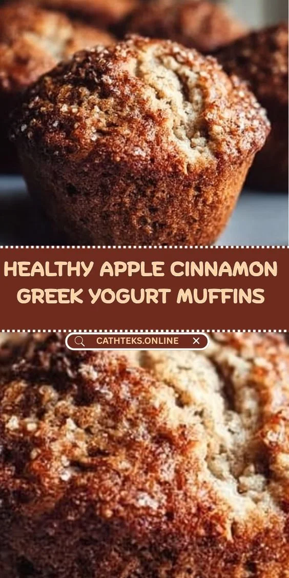 Healthy apple cinnamon Greek yogurt muffins on a wooden table