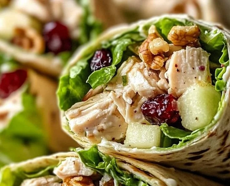 Healthy chicken apple salad wraps served on a plate for a nutritious meal.