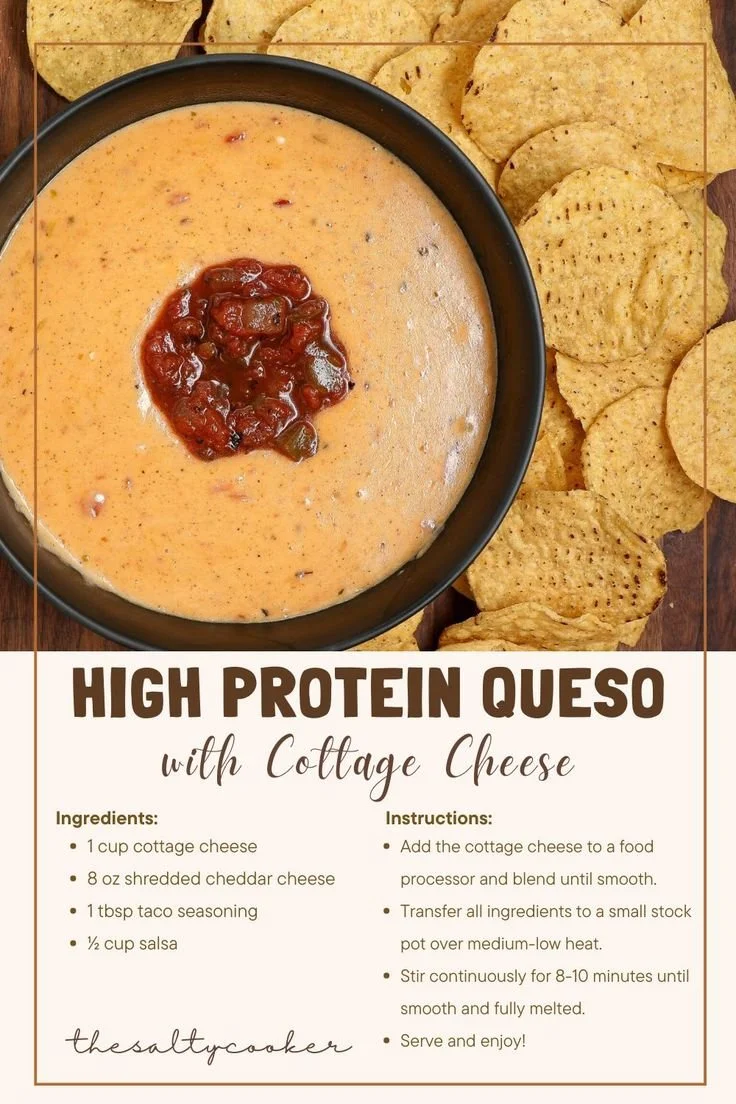High Protein Queso made with cottage cheese, a healthy and creamy dip