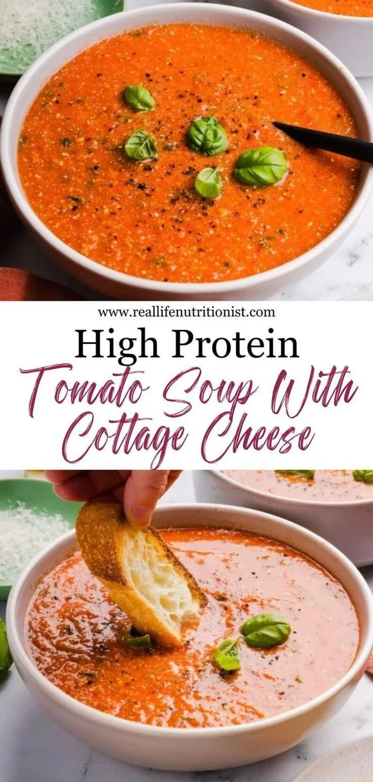 High protein tomato soup made with cottage cheese for a nutritious meal