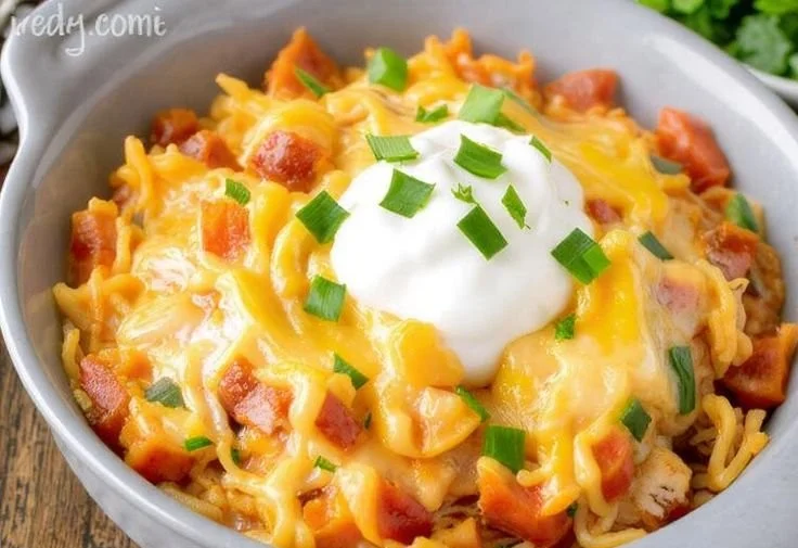 Low-carb high-protein chicken burrito casserole ready to serve
