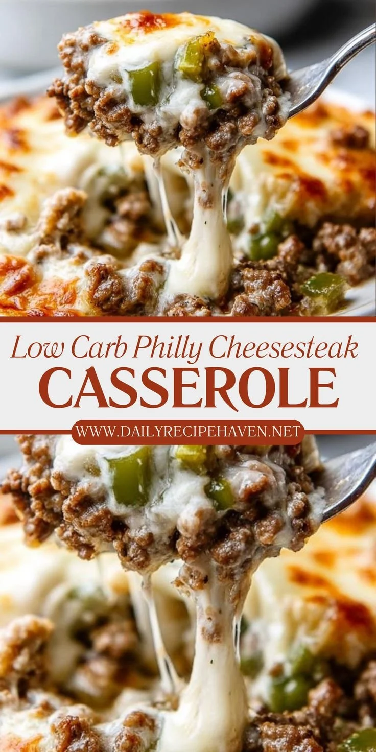 Delicious Low Carb Philly Cheesesteak Casserole served in a dish