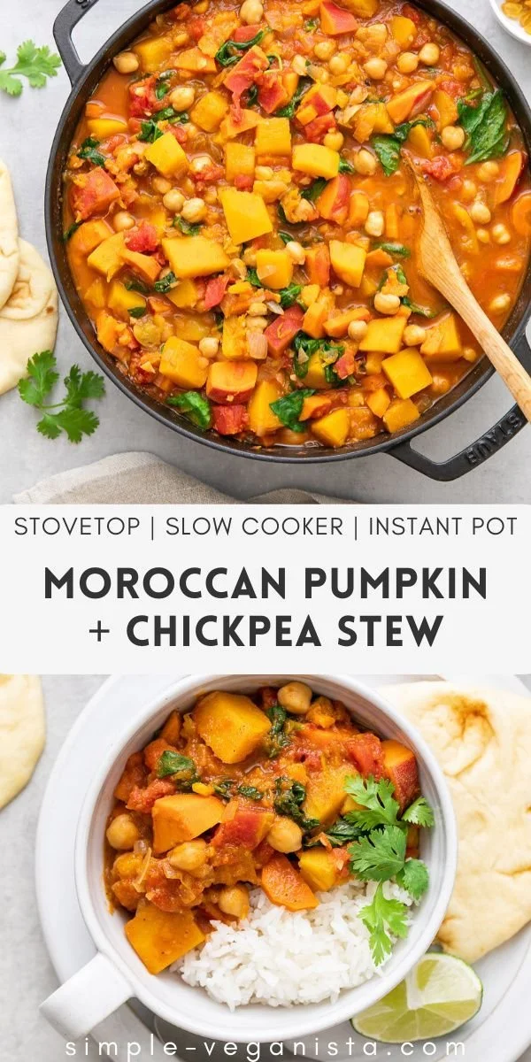 Delicious Moroccan Pumpkin and Chickpea Stew garnished with fresh herbs.