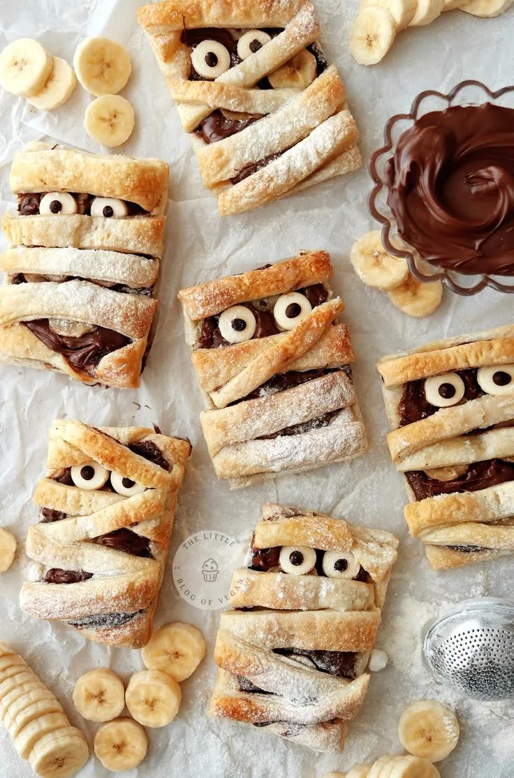 Nutella Mummy Hand Pies decorated for Halloween
