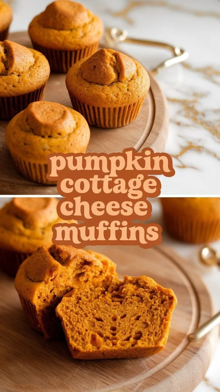 Deliciously moist Pumpkin Muffins made with cottage cheese and topped with spices.