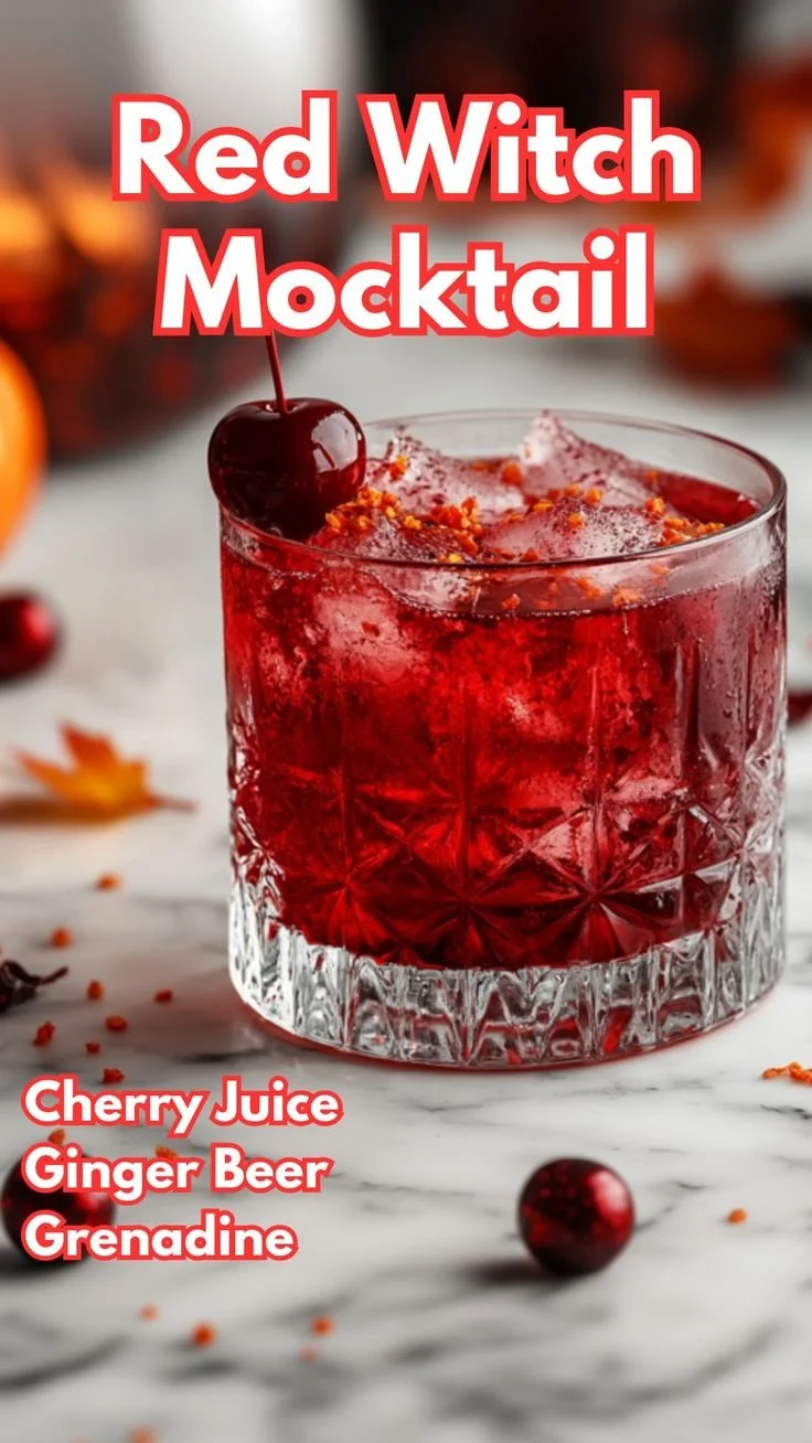 Refreshing Red Witch mocktail served in a glass with a garnish