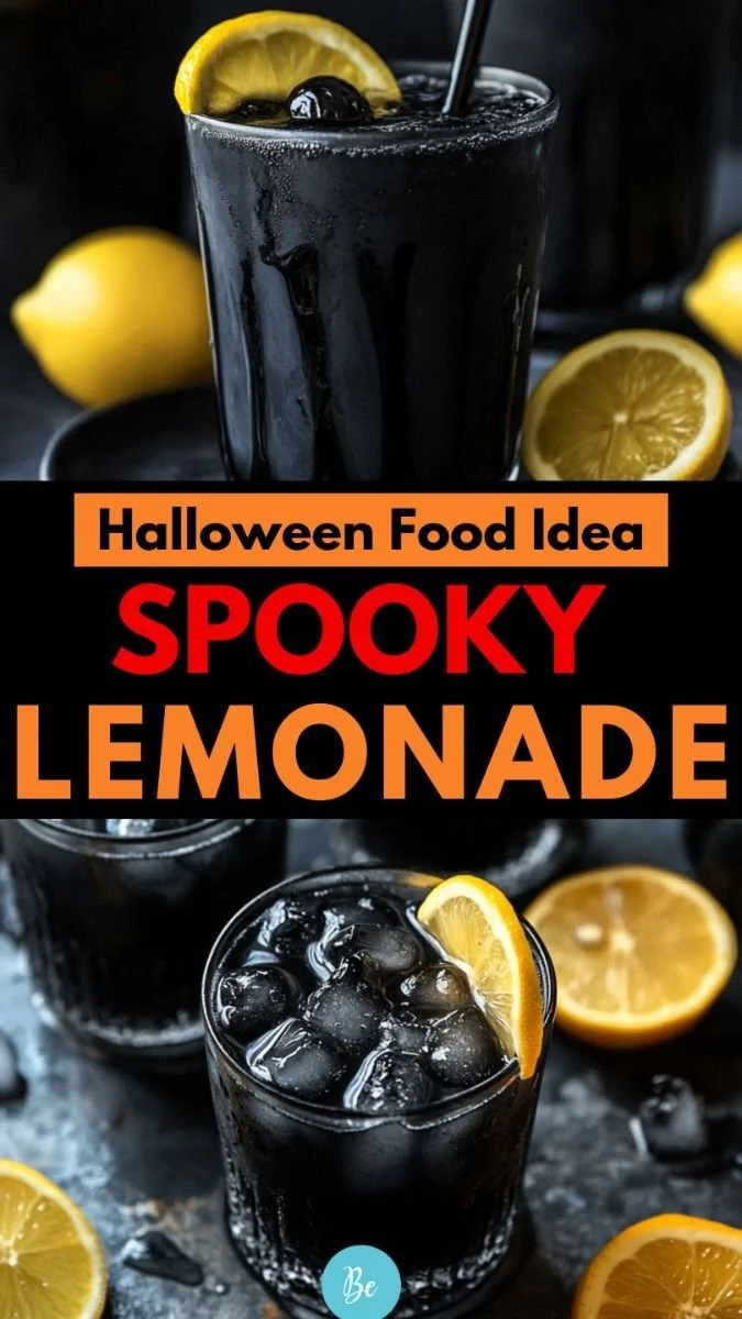 Spooky black lemonade - a refreshing Halloween drink with a mysterious twist.