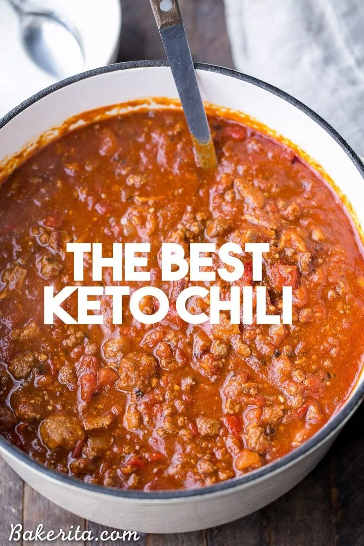 Delicious bowl of keto chili with fresh ingredients, perfect for low-carb diets.